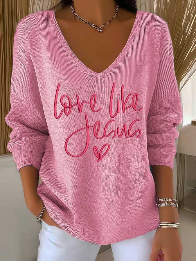 Women's casual love Jesus faith textured top