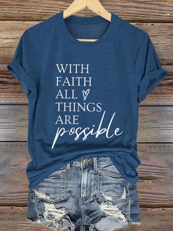 Women's Casual Christian Faith Graphic Printed Round Neck Short Sleeve T-Shirt