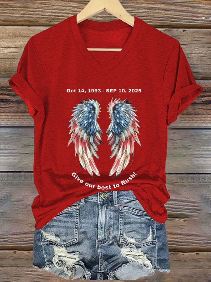 Women's Commemorative Print V Neck T-shirt