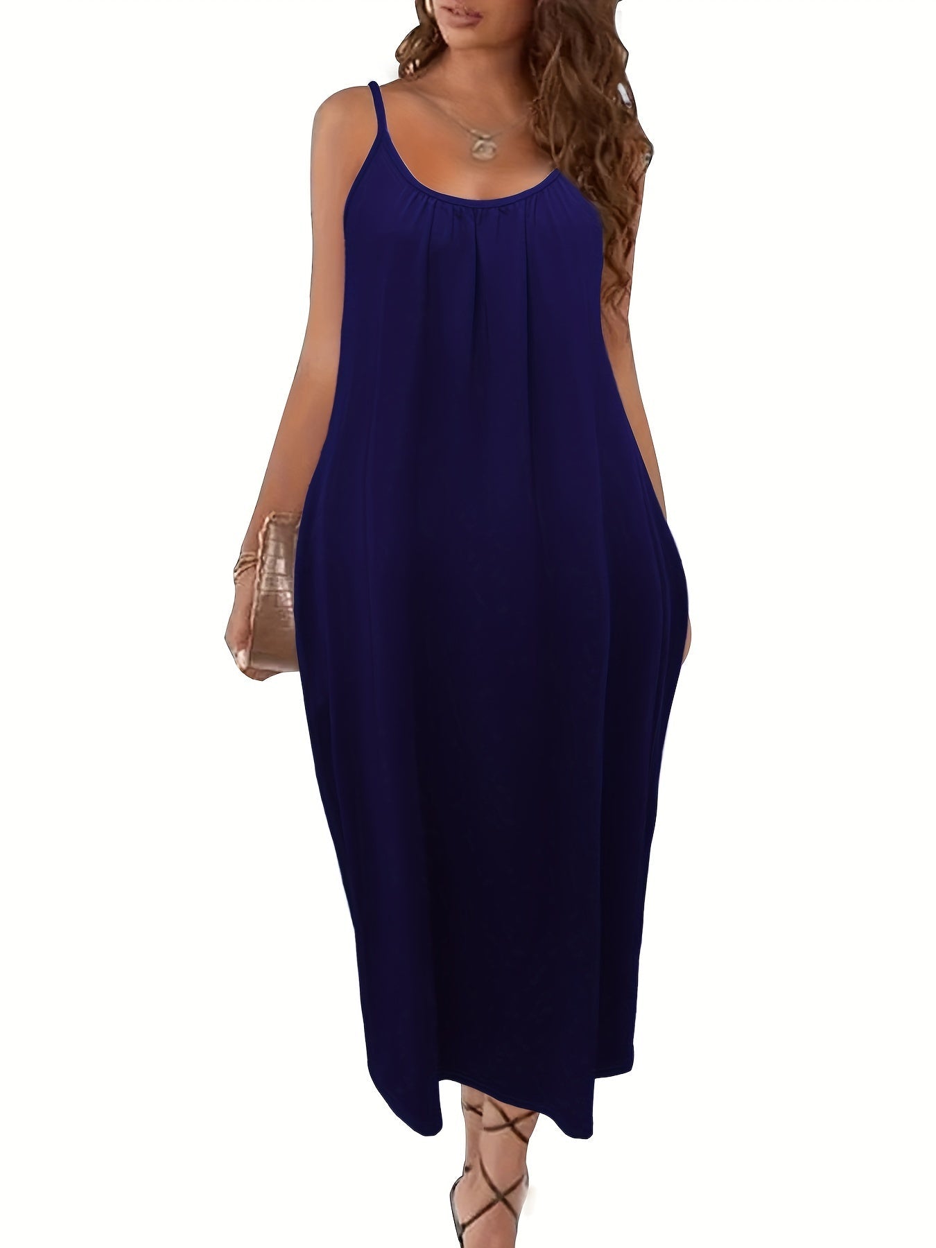 Solid Pockets Loose Spaghetti Dress