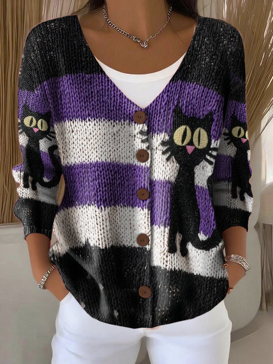 Women's Casual Retro Halloween Print Cardigan