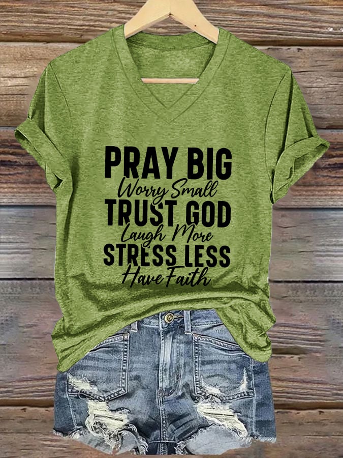 Women's Casual Christian Faith Graphic Print V-Neck Short Sleeve T-Shirt