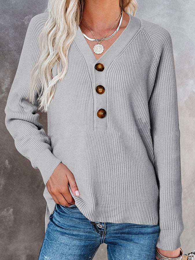 Women'S Solid Color Casual V-Neck Pullover Sweater