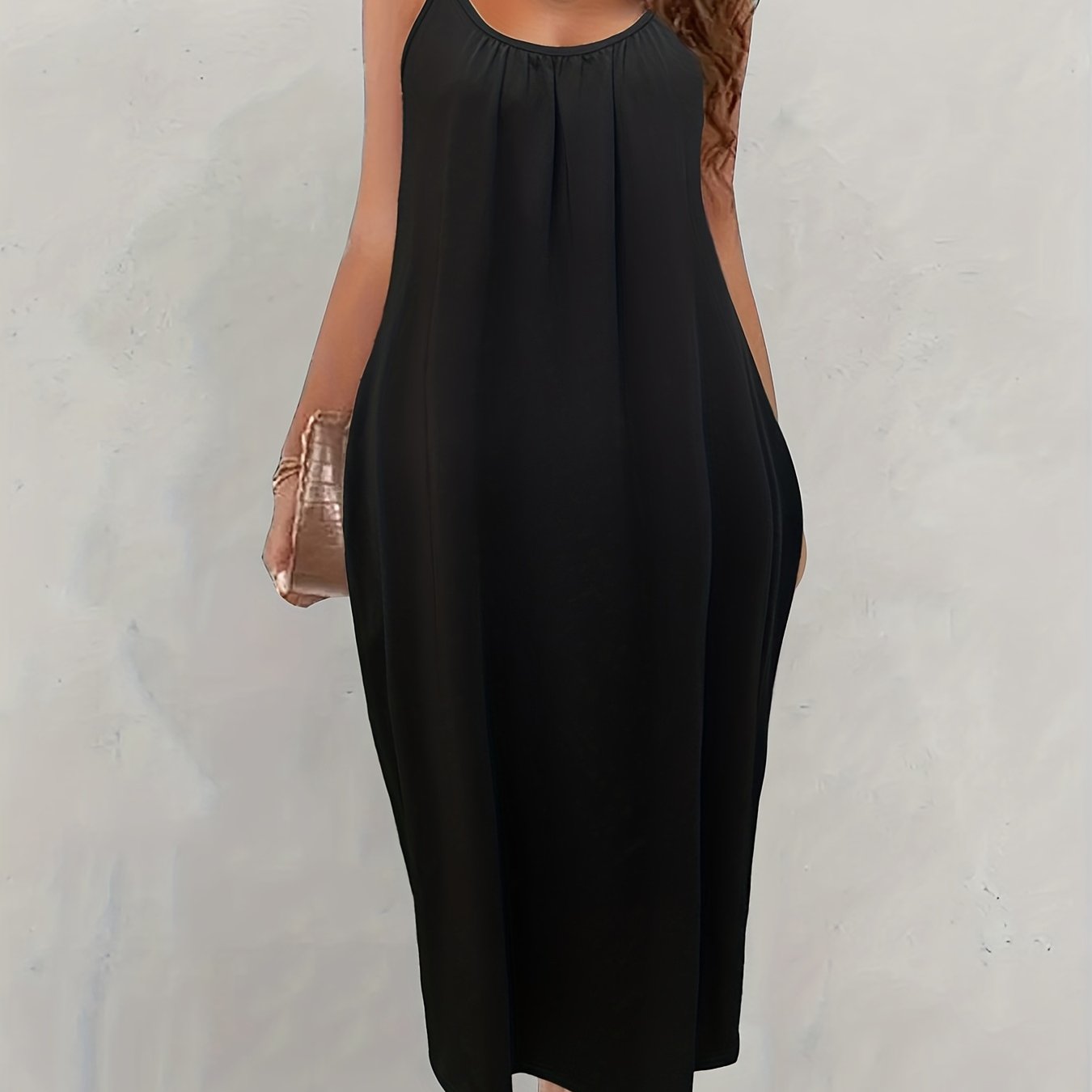 Solid Pockets Loose Spaghetti Dress