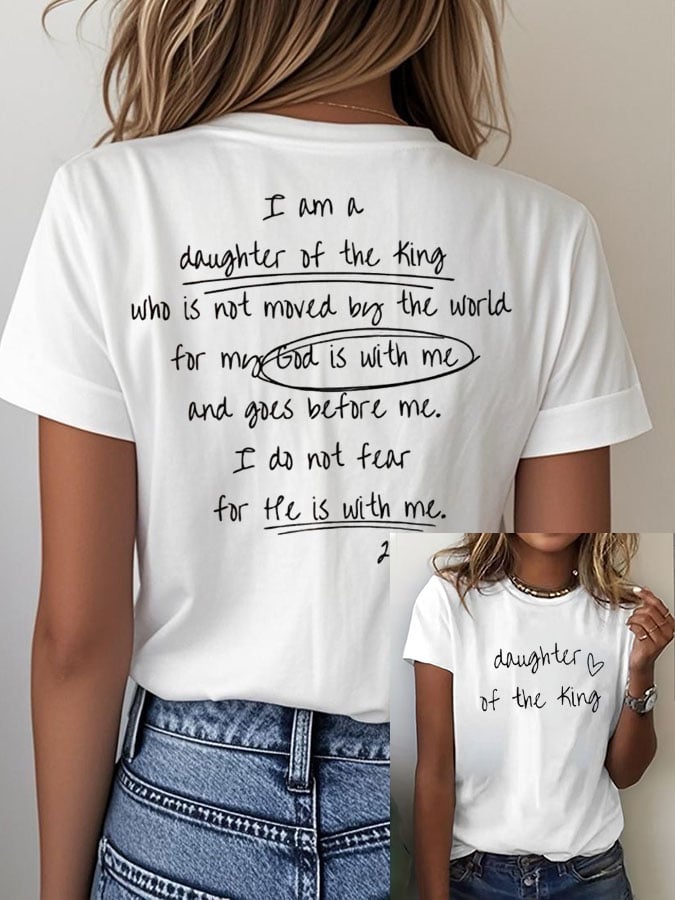 Women's Faith Daughter Of The King Print Crew Neck T-Shirt