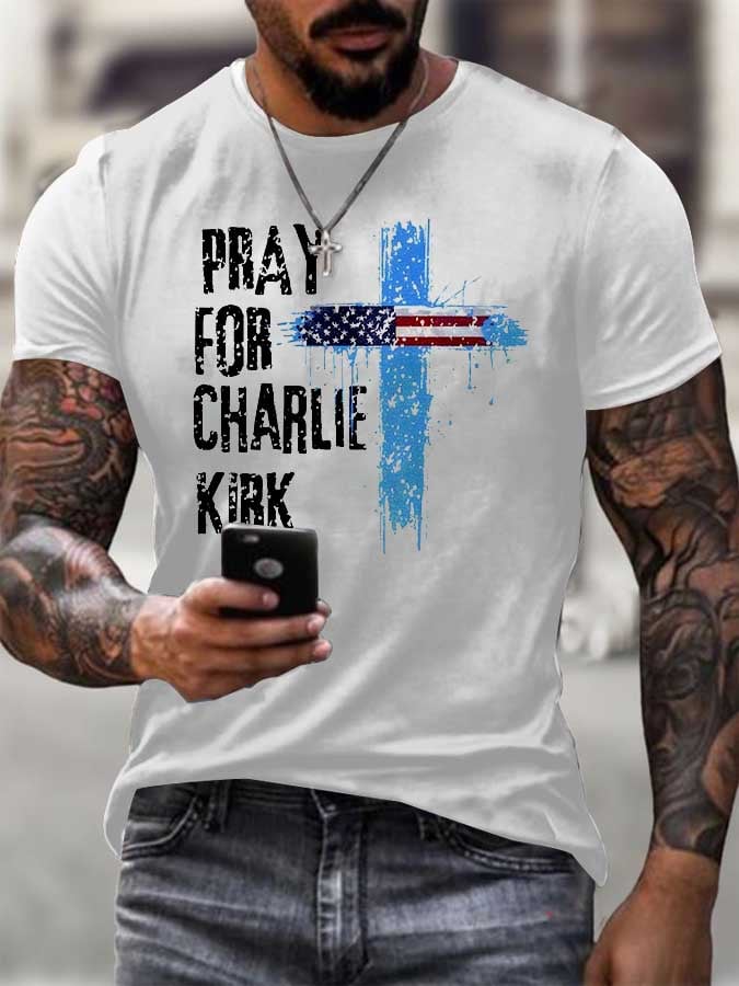 Pray for Charlie Kirk Cross Christian T-Shirt