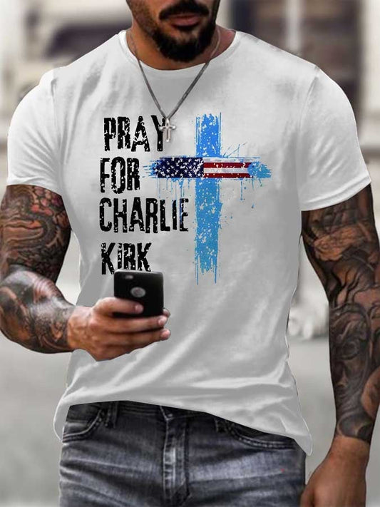 Pray for Charlie Kirk Cross Christian T-Shirt