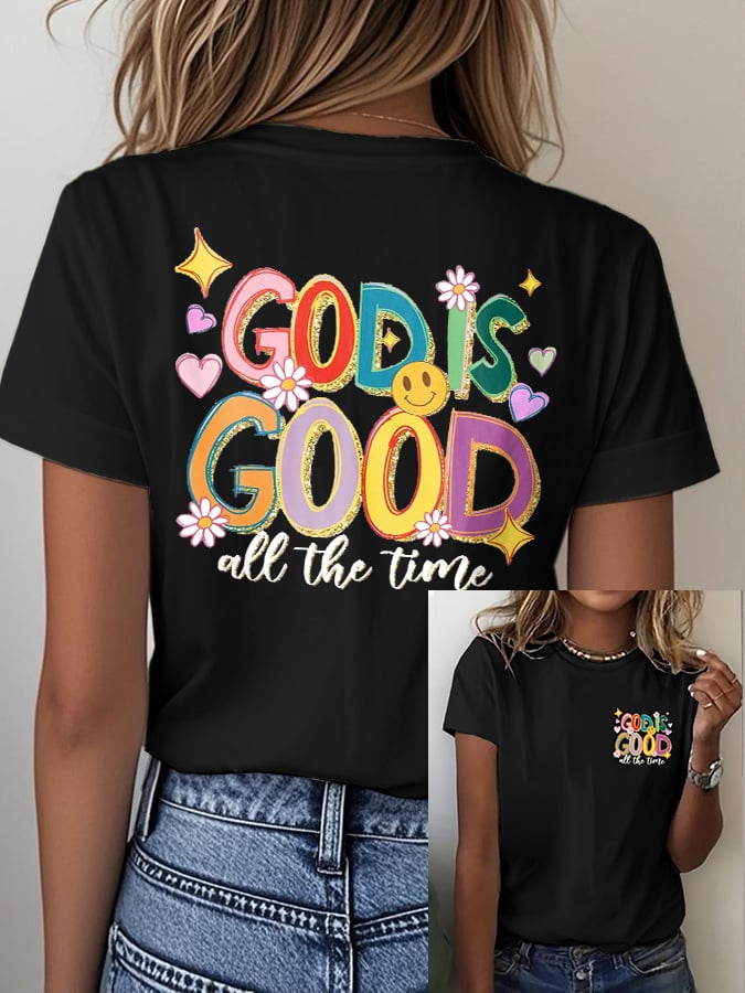 Women's casual retro faith GOD IS GOOD printed T-shirt