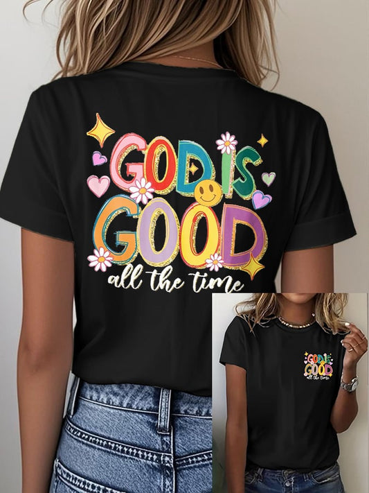 Women's casual retro faith GOD IS GOOD printed T-shirt