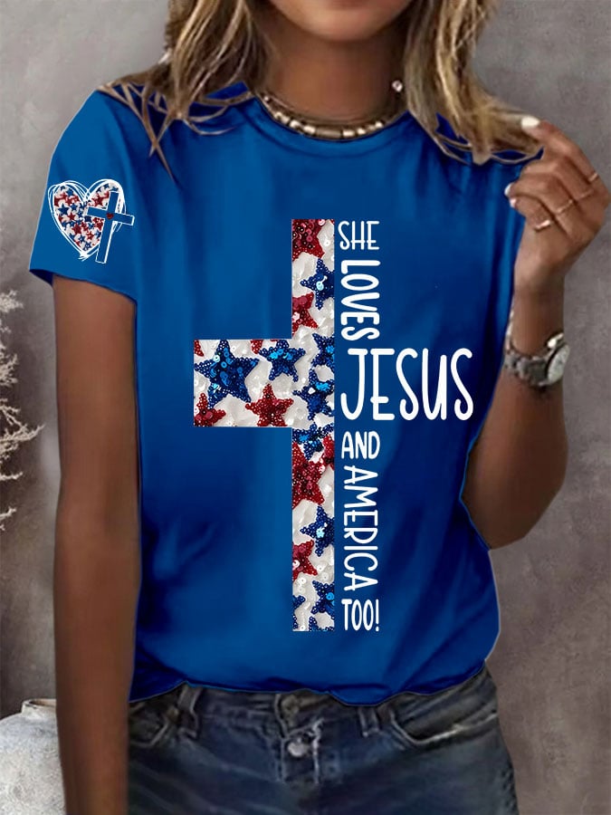 Women's She Jesus And Love America Too! T-Shirt