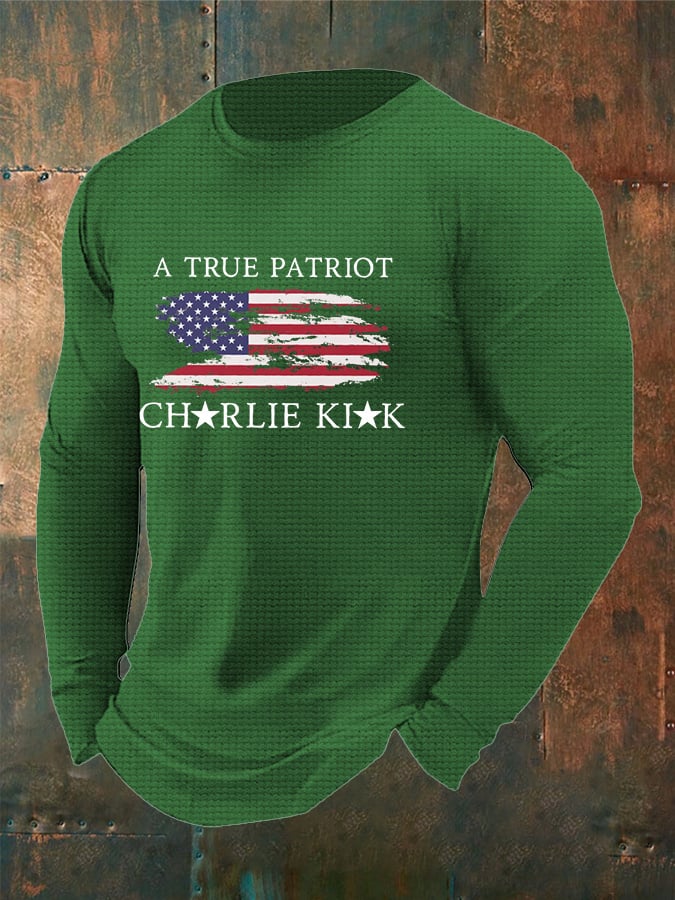 Men's Freedom American Flag Print Waffle T-shirt