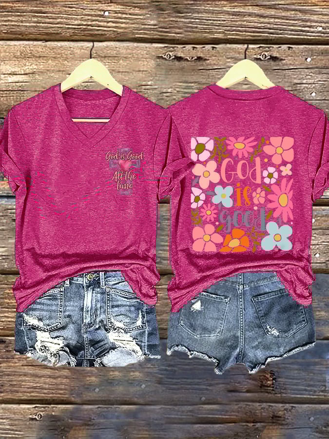 Women's Casual Retro Faith Floral Print T-Shirt