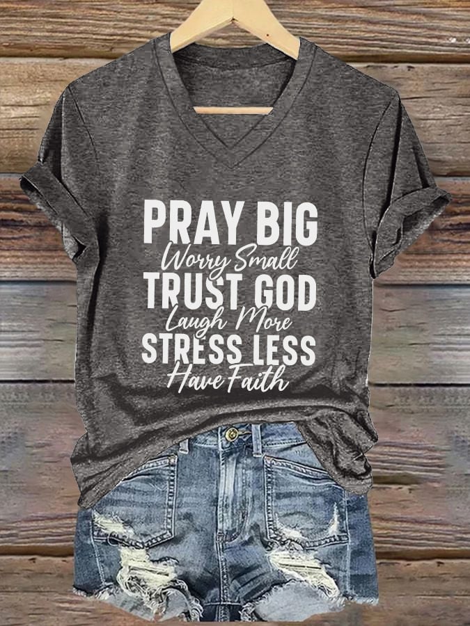 Women's Casual Christian Faith Graphic Print V-Neck Short Sleeve T-Shirt