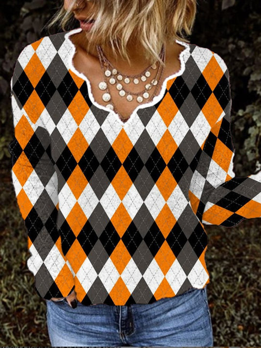 Women's Autumn Check Print Top