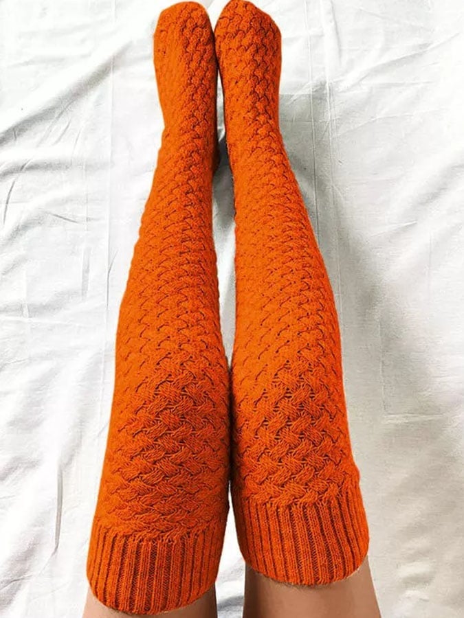 Solid Color Over-The-Knee Cotton Socks