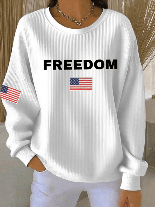 Women's Freedon Falg Print Round Neck Sweatshirt