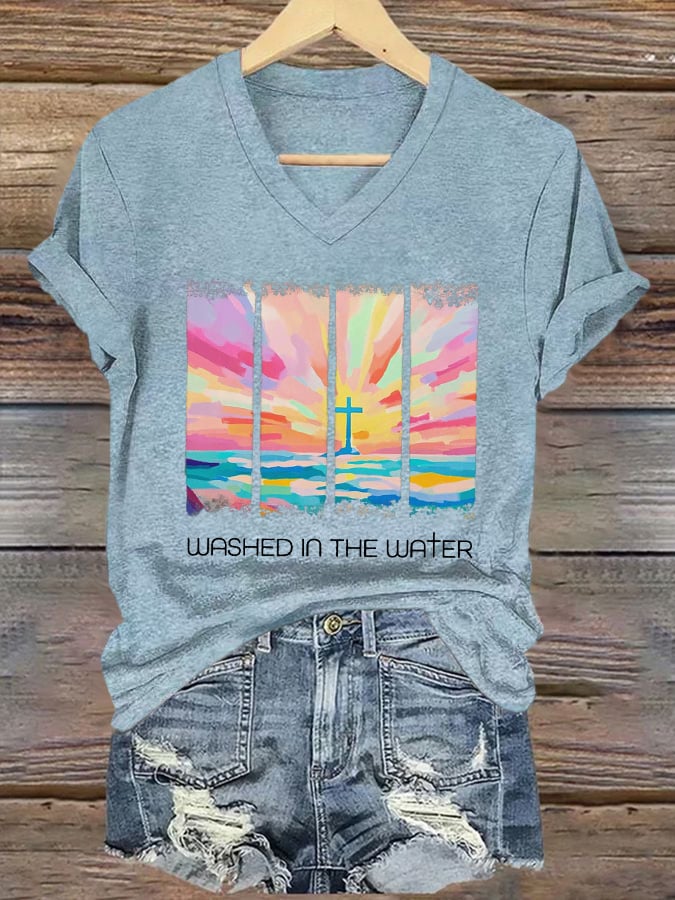 Women's Casual Christian Faith Graphic Print V-Neck Short Sleeve T-Shirt