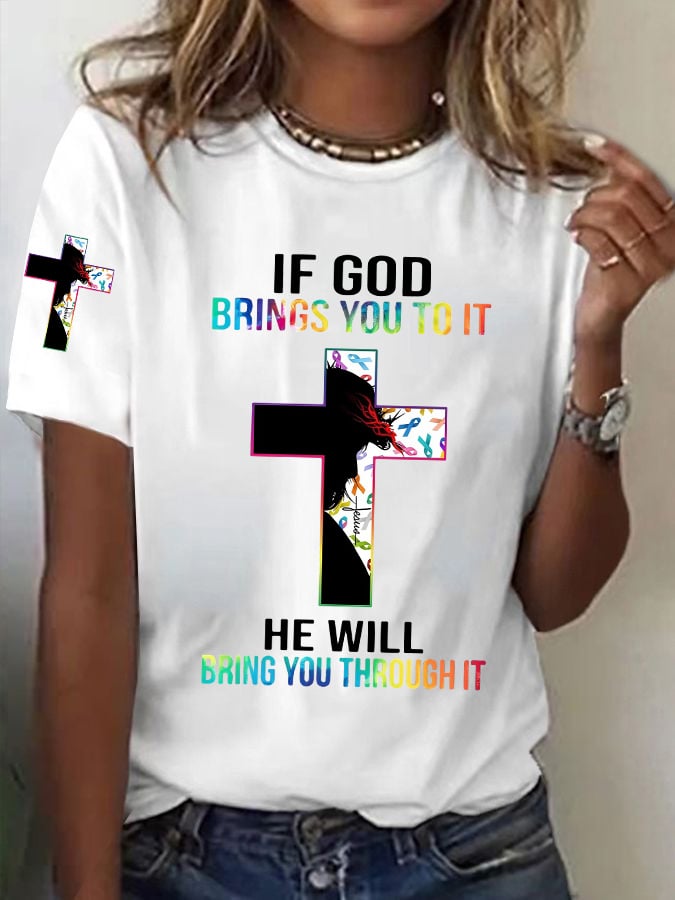 Women's Casual Christian Faith Graphic Printed Round Neck Short Sleeve T-Shirt