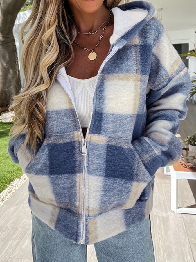 Check Zip Hooded Jacket