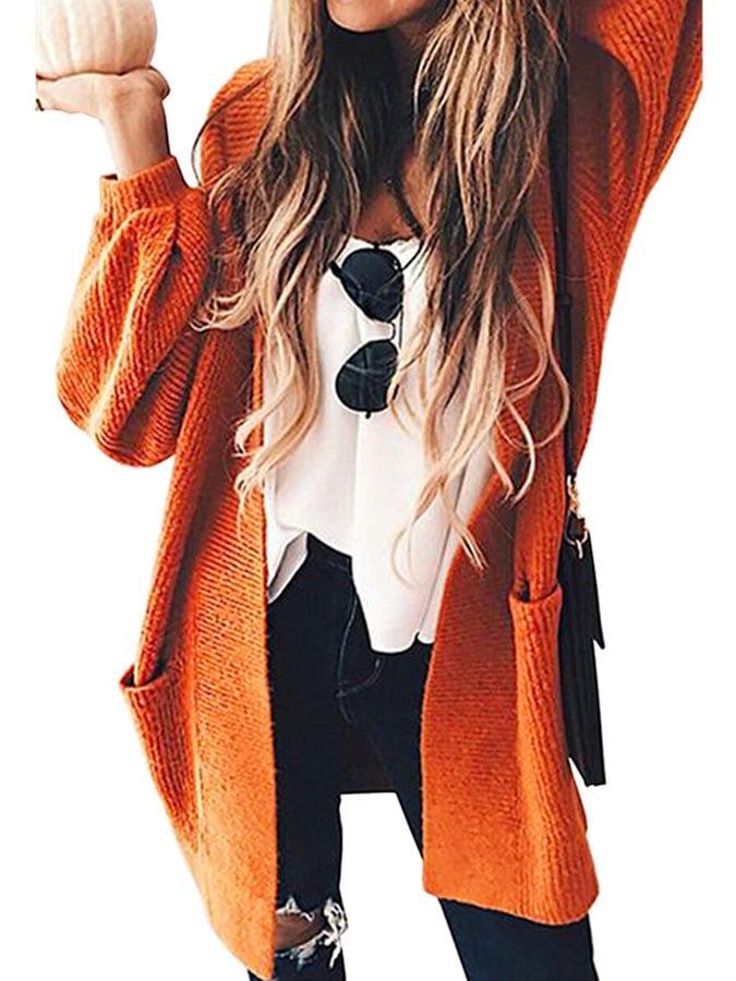 Solid Color Lantern Sleeve Sweater Cardigan