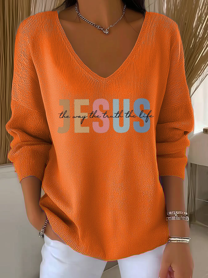 Women's Casual Jesus Truth Striped Long Sleeve Top
