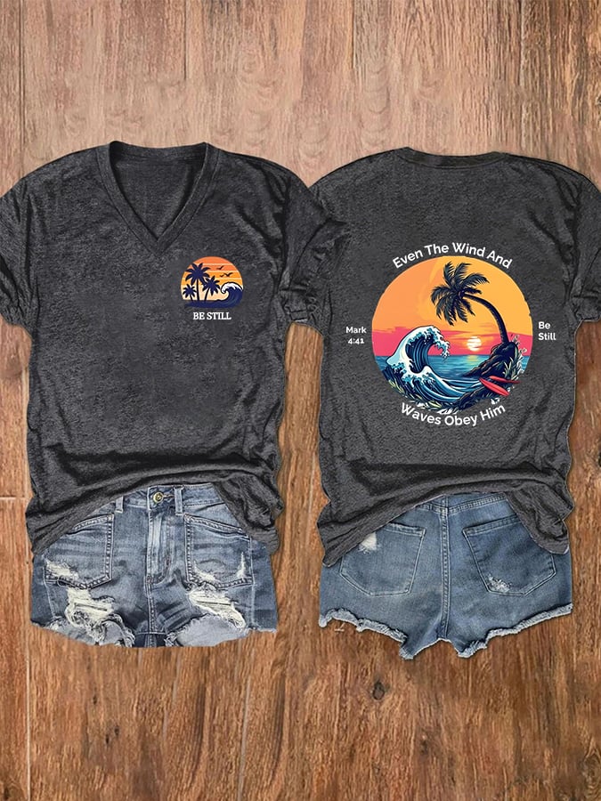 Women's Casual Christian Faith Graphic Print V-Neck Short Sleeve T-Shirt