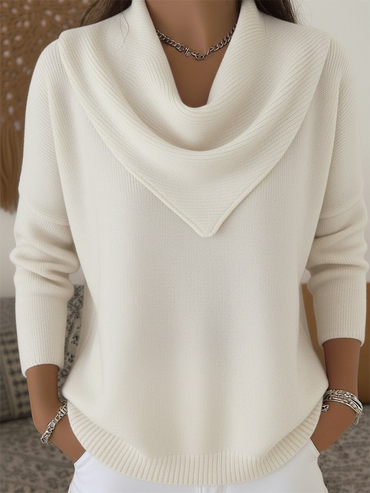 HOT SALE🔥 Elegant Retro Soft Triangle Neck Solid Color Sweater Top