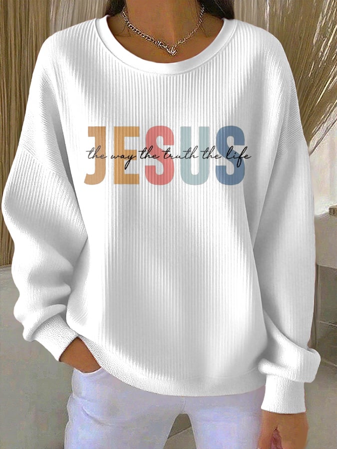Women's Casual Faith Textured Sweatshirt