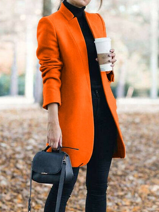 Casual Solid Color Long Sleeve Woolen Coat
