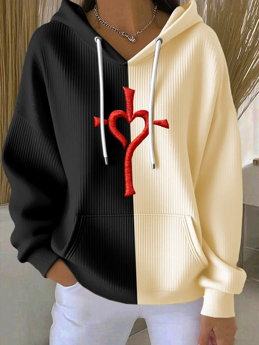 Women's Casual Contrasting Print Faith Textured Hoodie