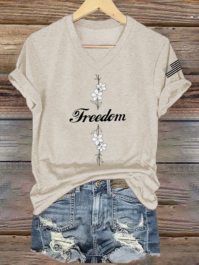 Women's Commemorative Print V Neck T-shirt