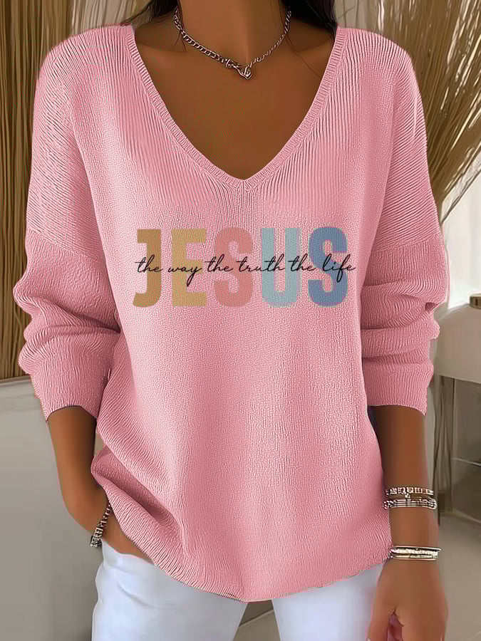 Women's Casual Jesus Truth Striped Long Sleeve Top
