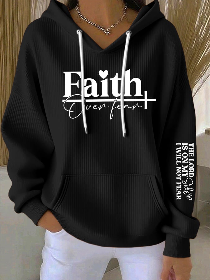 Women'sFaith Over Fear THE LORD IS ON MY Side I WILL NOT FEAR Print Casual Hooded Sweatshirt