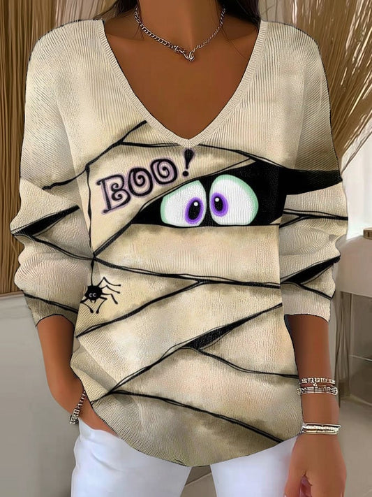 Women'S Retro Halloween Peek Monster Print T-Shirt