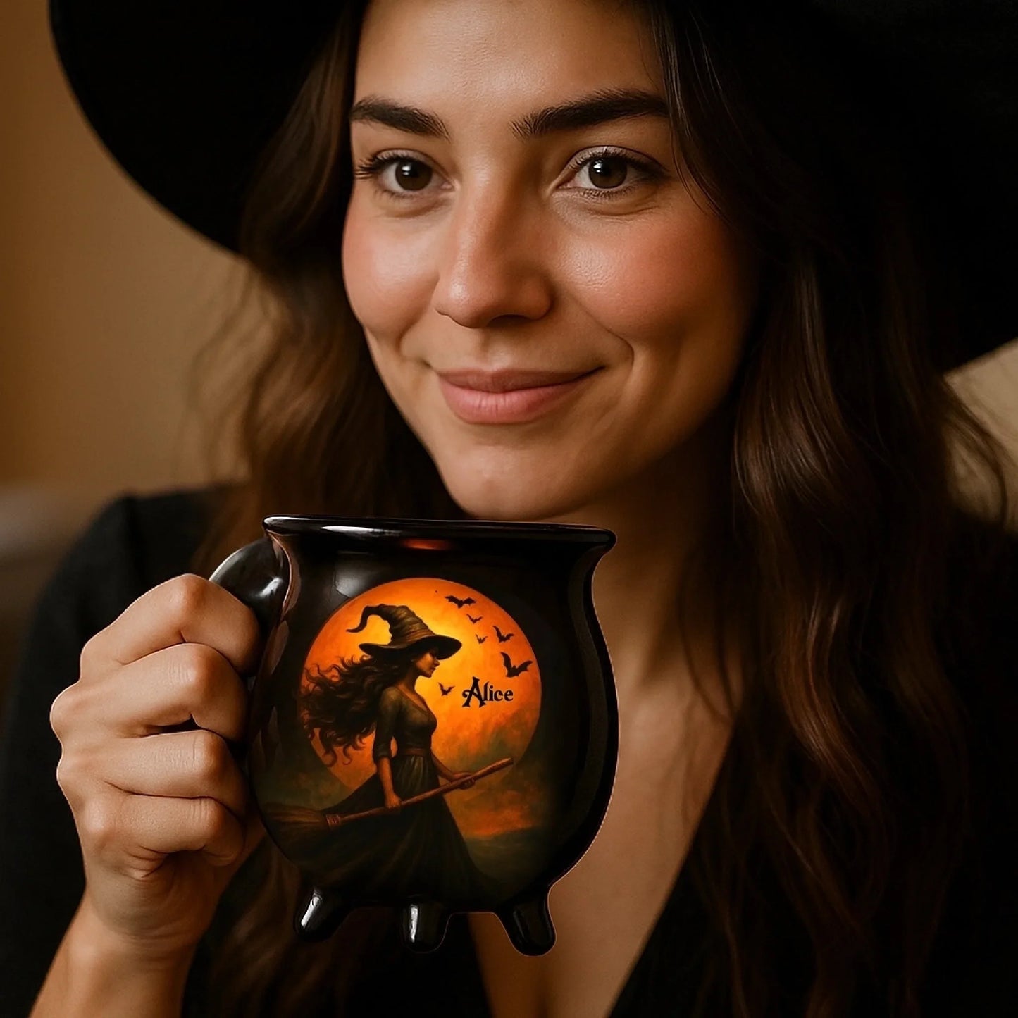 Custom Witch Cauldron Coffee Mug - Personalized Halloween Witchy Gifts For Besties, Sisters, BFF, Family, Yourself - Witching You A Wicked Brew