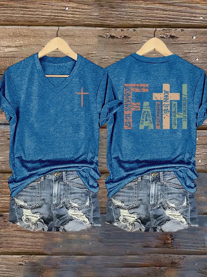 Women's Faith Cross Printed Casual T-shirt