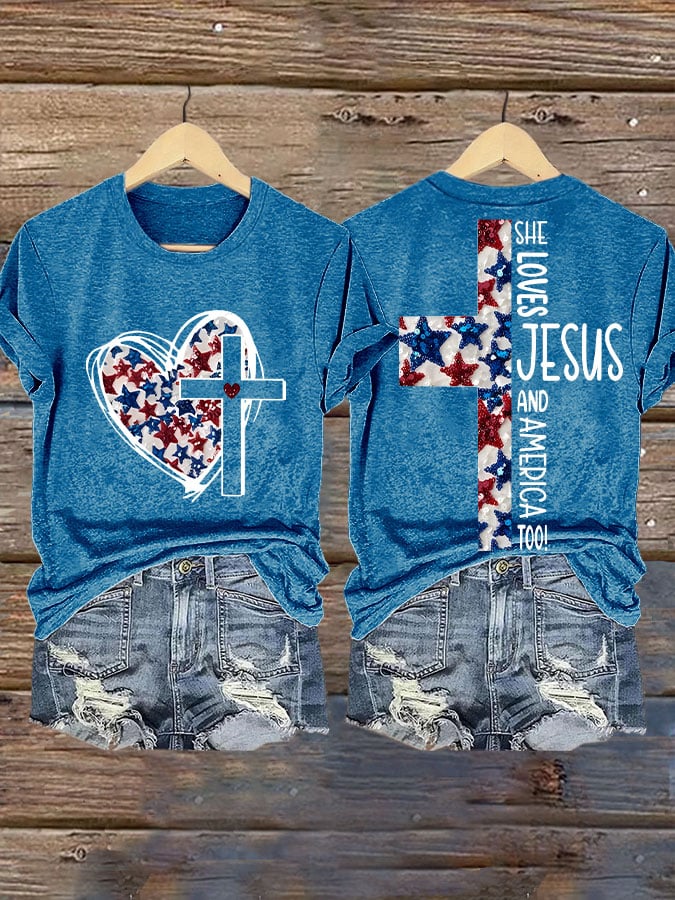 Women's She Jesus And Love America Too!  Print T-shirt