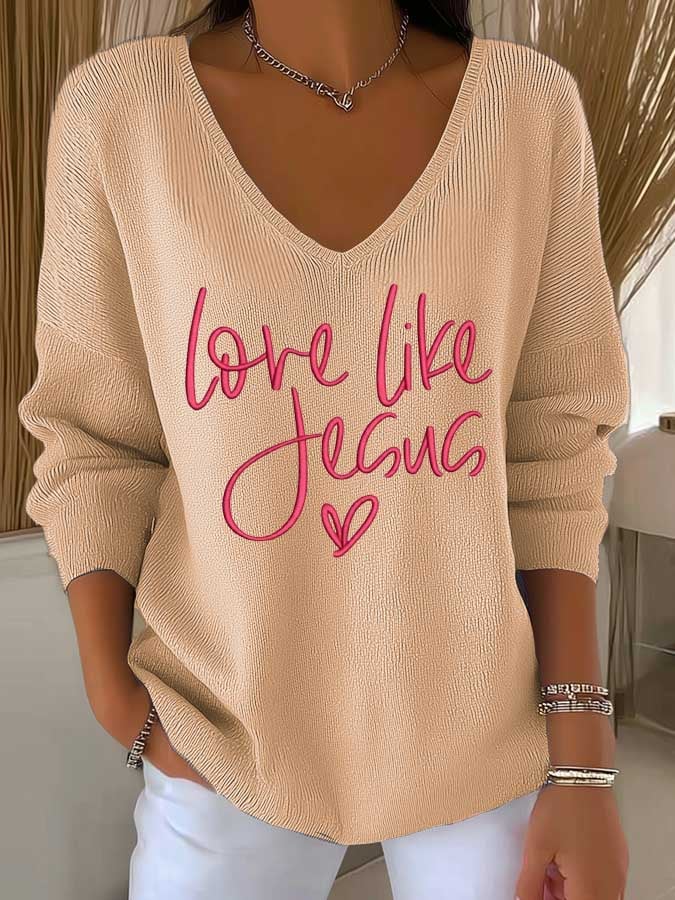 Women's casual love Jesus faith textured top