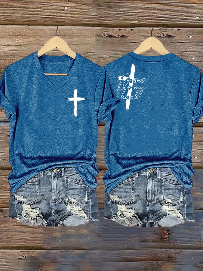 Women's Jesus has my Back Print Casual T-Shirt
