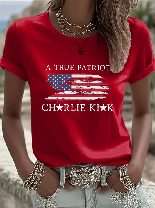 Women's Freedom American Flag Print  Casual T-shirt