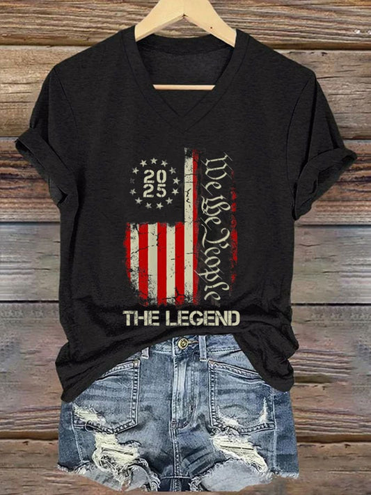 Women's Commemorative Print V Neck T-shirt