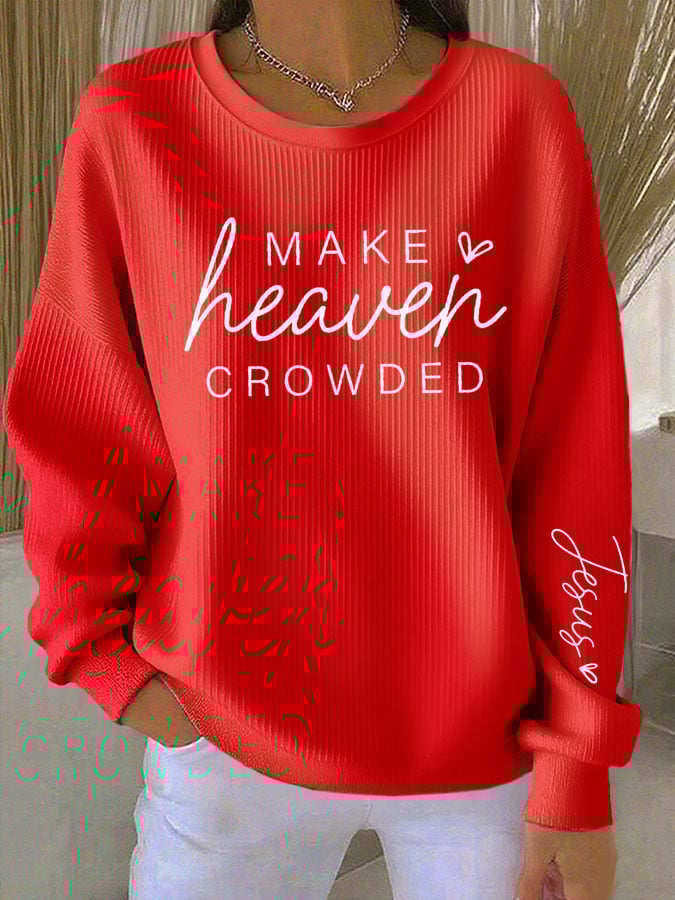 Women's Faith Print Knitted Crew Neck Long Sleeve Top