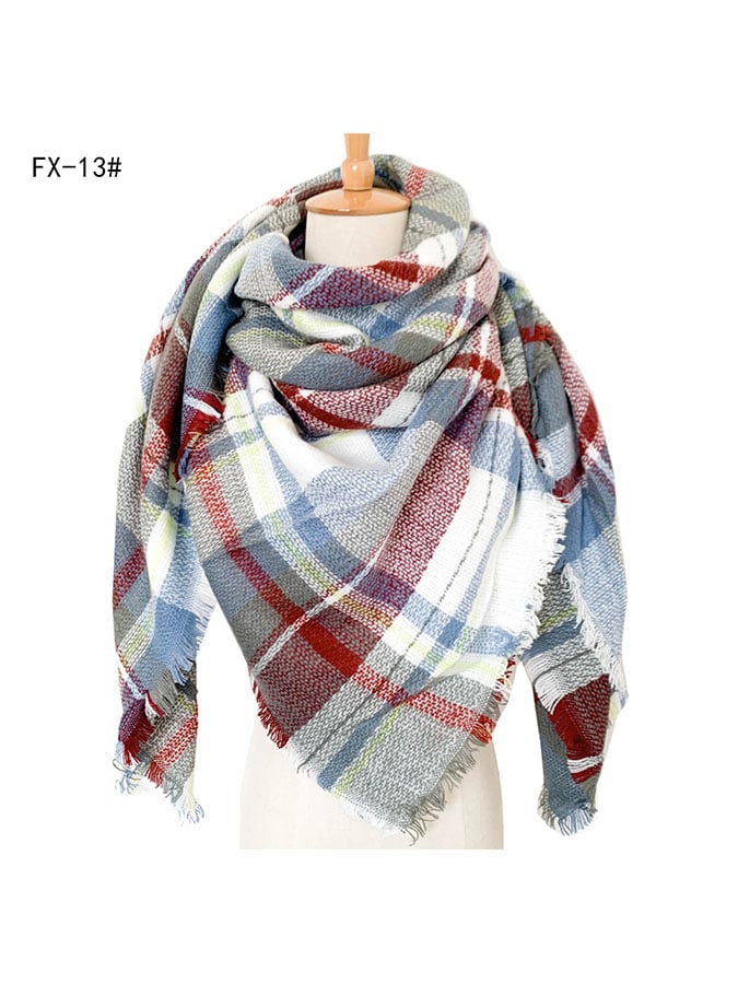 Imitation Cashmere Oversized Double-Sided Colorful Plaid Square Scarf