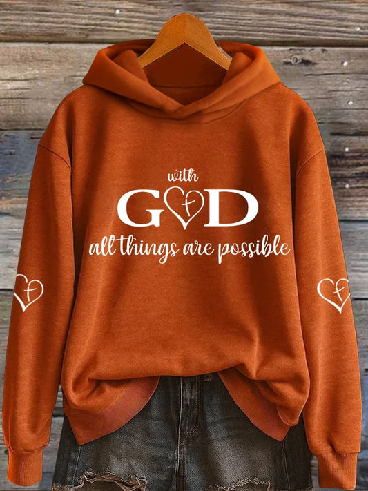 Women's With God All Things Are Possible Print Casual Sweatshirt