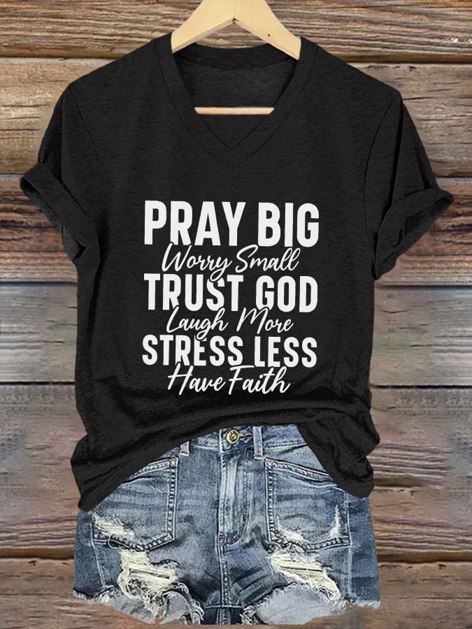 Women's Casual Christian Faith Graphic Print V-Neck Short Sleeve T-Shirt