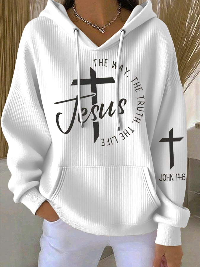 Women's  The Way The Truth Jesus Print Casual Hooded Sweatshirt
