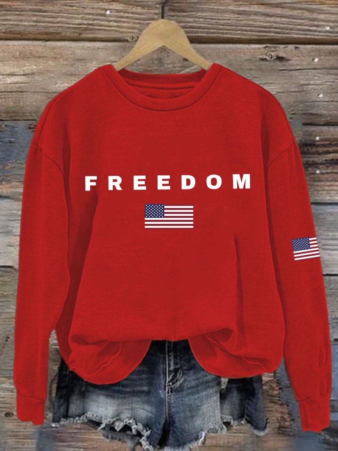 Women's Freedom American Flag Print Waffle Hoodie