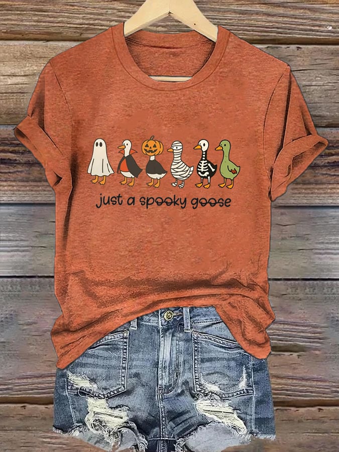 Women's Just a Spooky Goose Print Casual T-Shirt