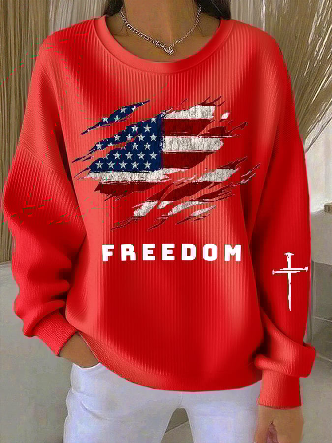 Women's Freedom American Flag Casual Sweatshirt