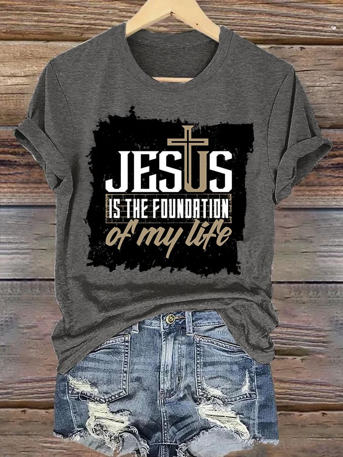 Women's casual Jesus faith cross letter print T-shirt